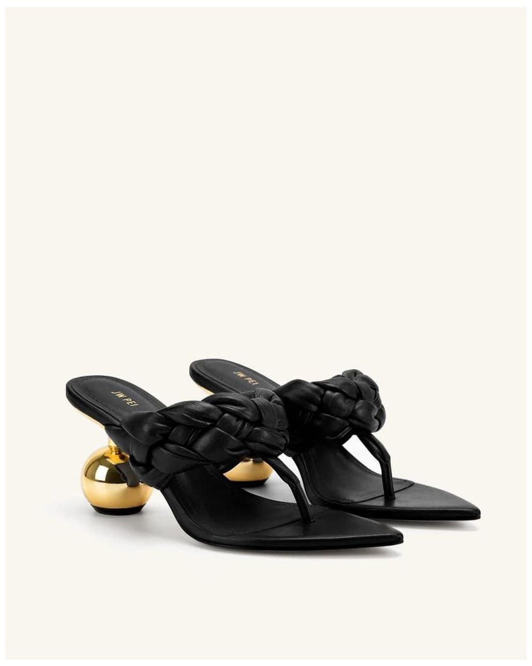 JW PEI Natural Ellie Braided Orb Heel Thong Mule Heels