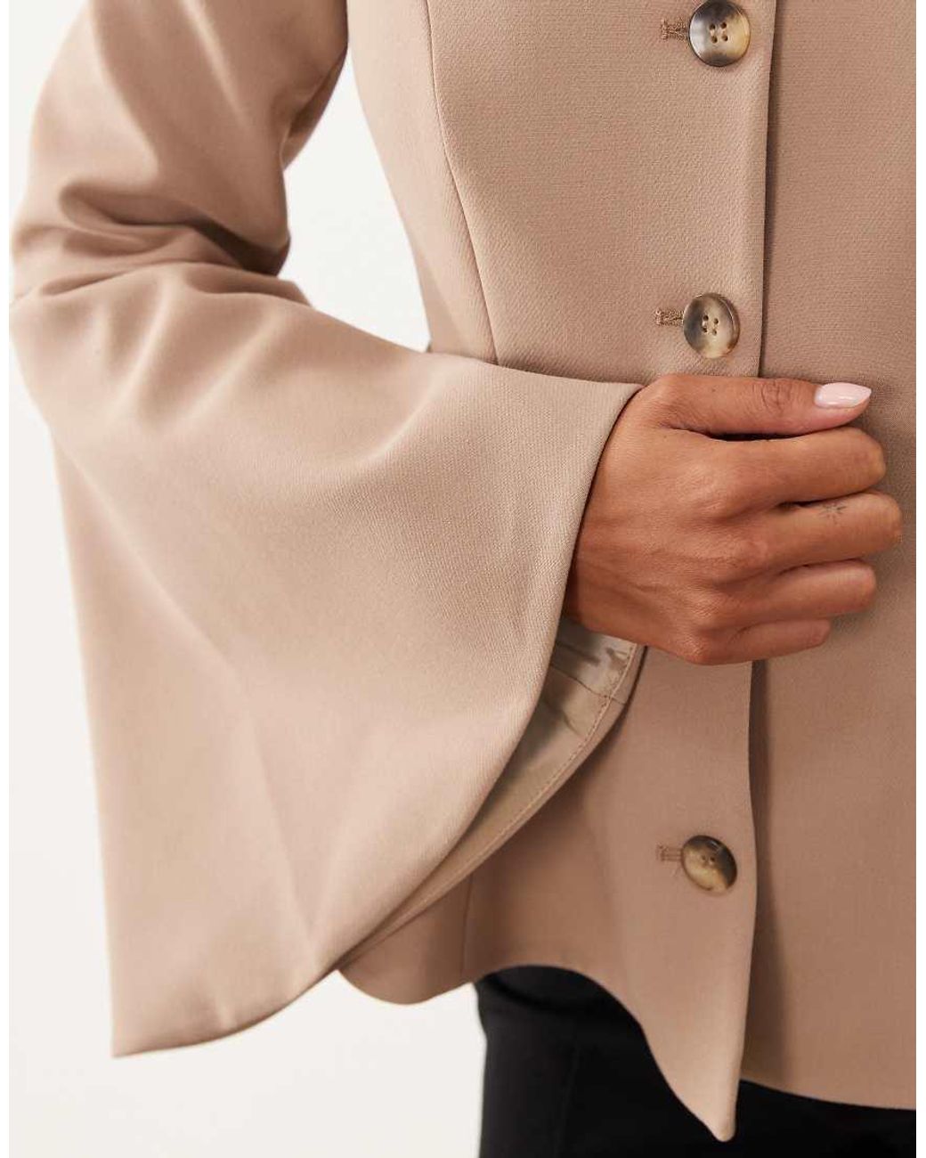 Miss Selfridge Natural Cinched Peplum Blazer With Flute Sleeve