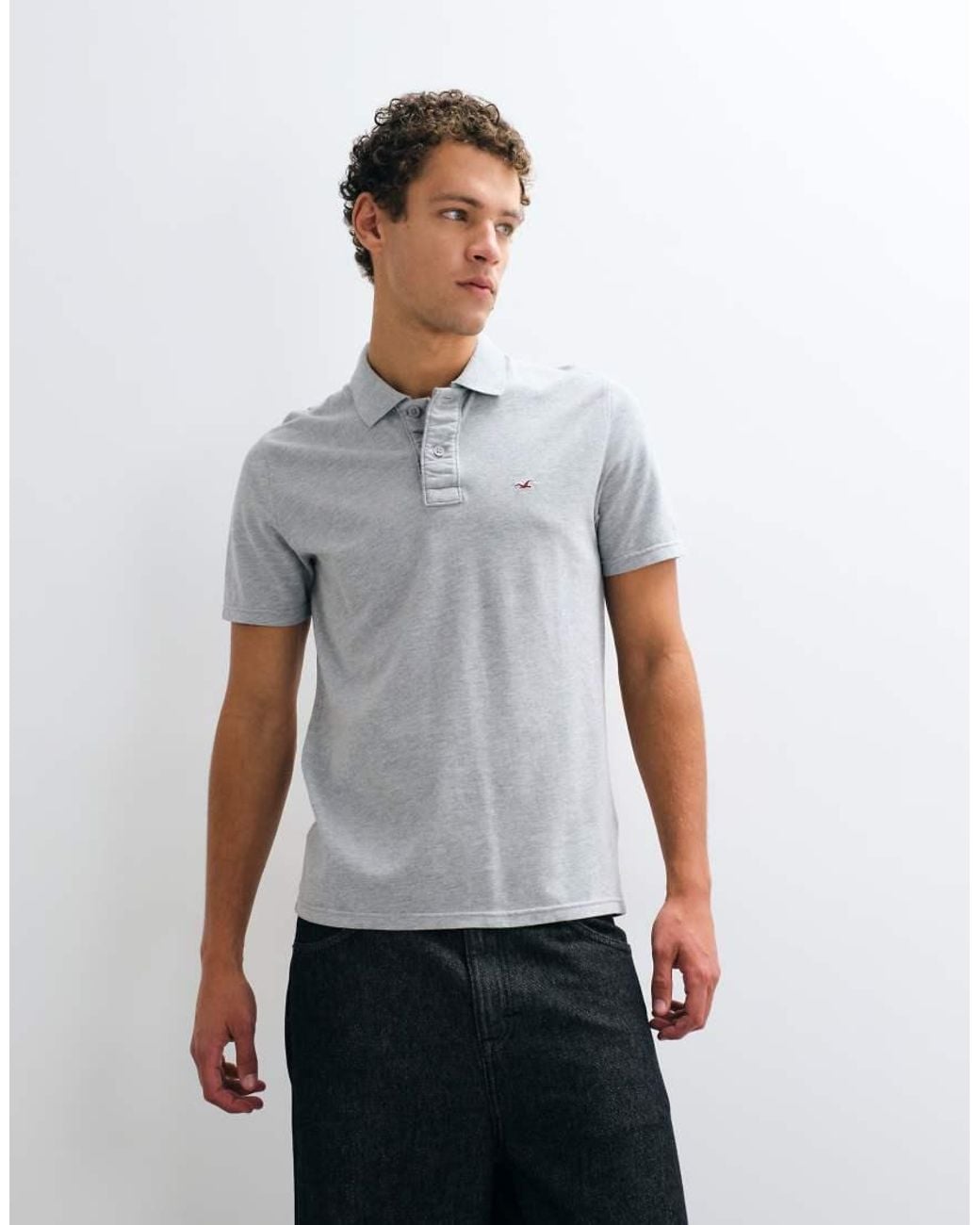 Hollister Gray Icon Logo Slim Fit Polo for men