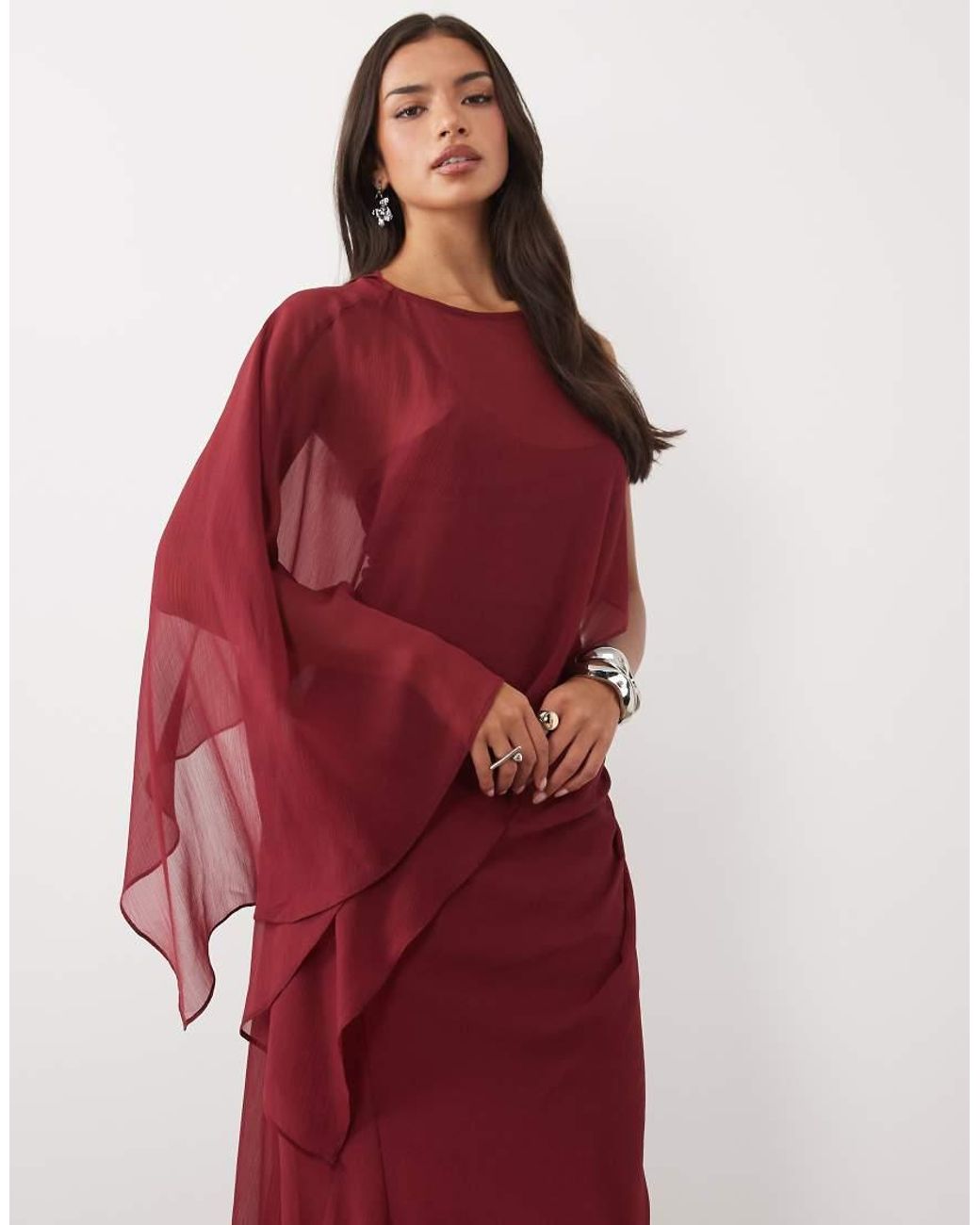 ASOS Red Draped Batwing Asymmetric One Sleeve Maxi Dress