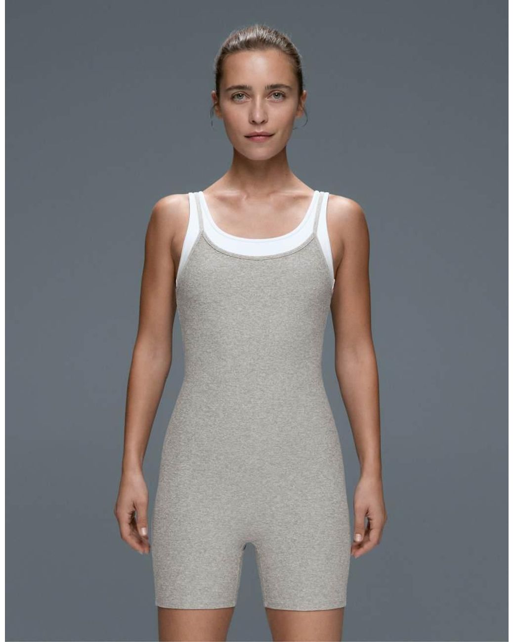 Oysho White Comfortlux Short Jumpsuit With Heathered Overlay