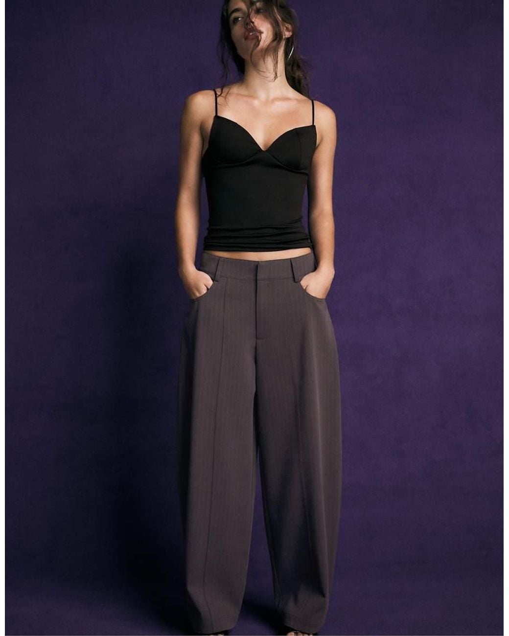 Stradivarius Blue Tailored Barrel Trousers