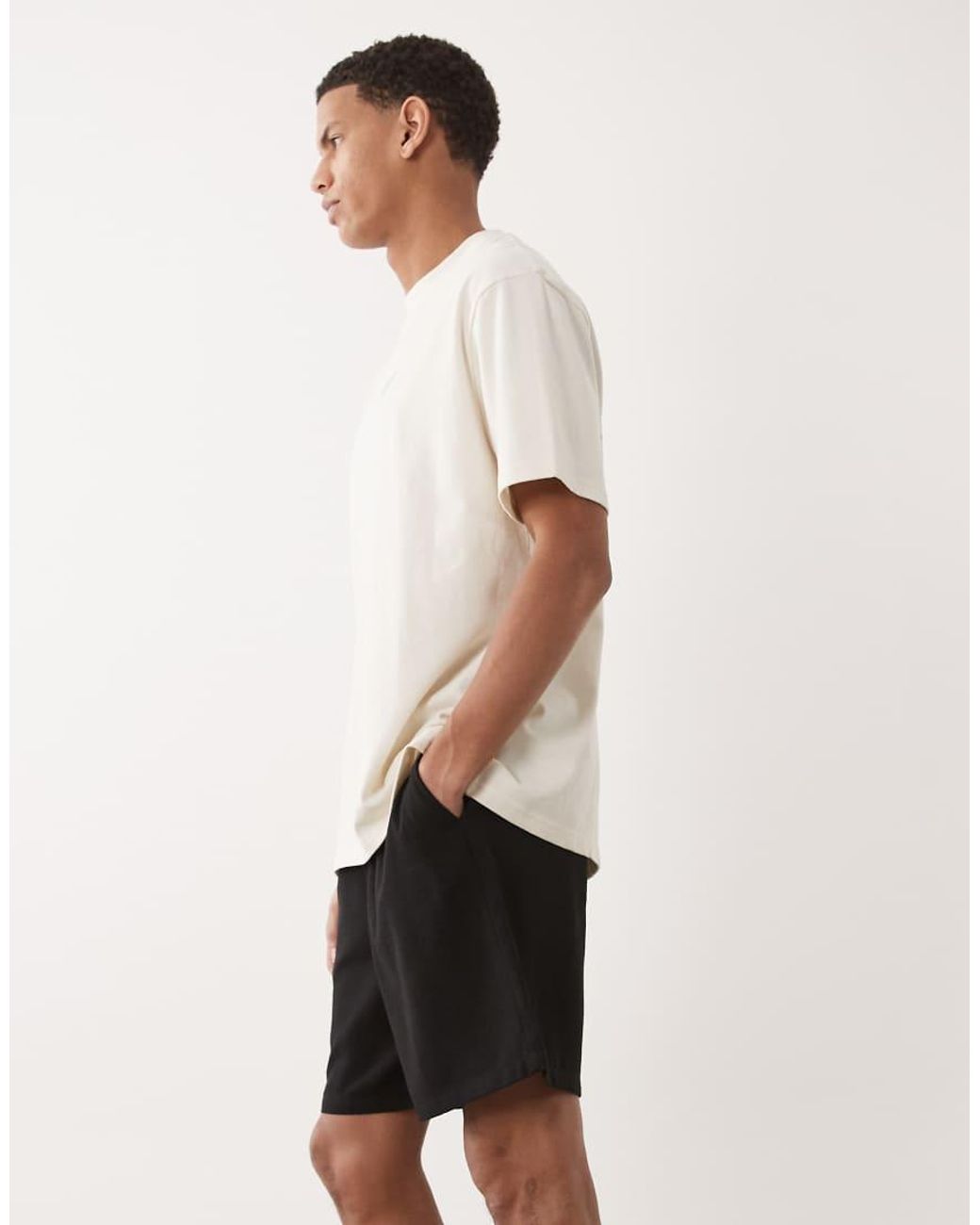 New Look Natural Co-Ord Linen Look Pull On Shorts for men