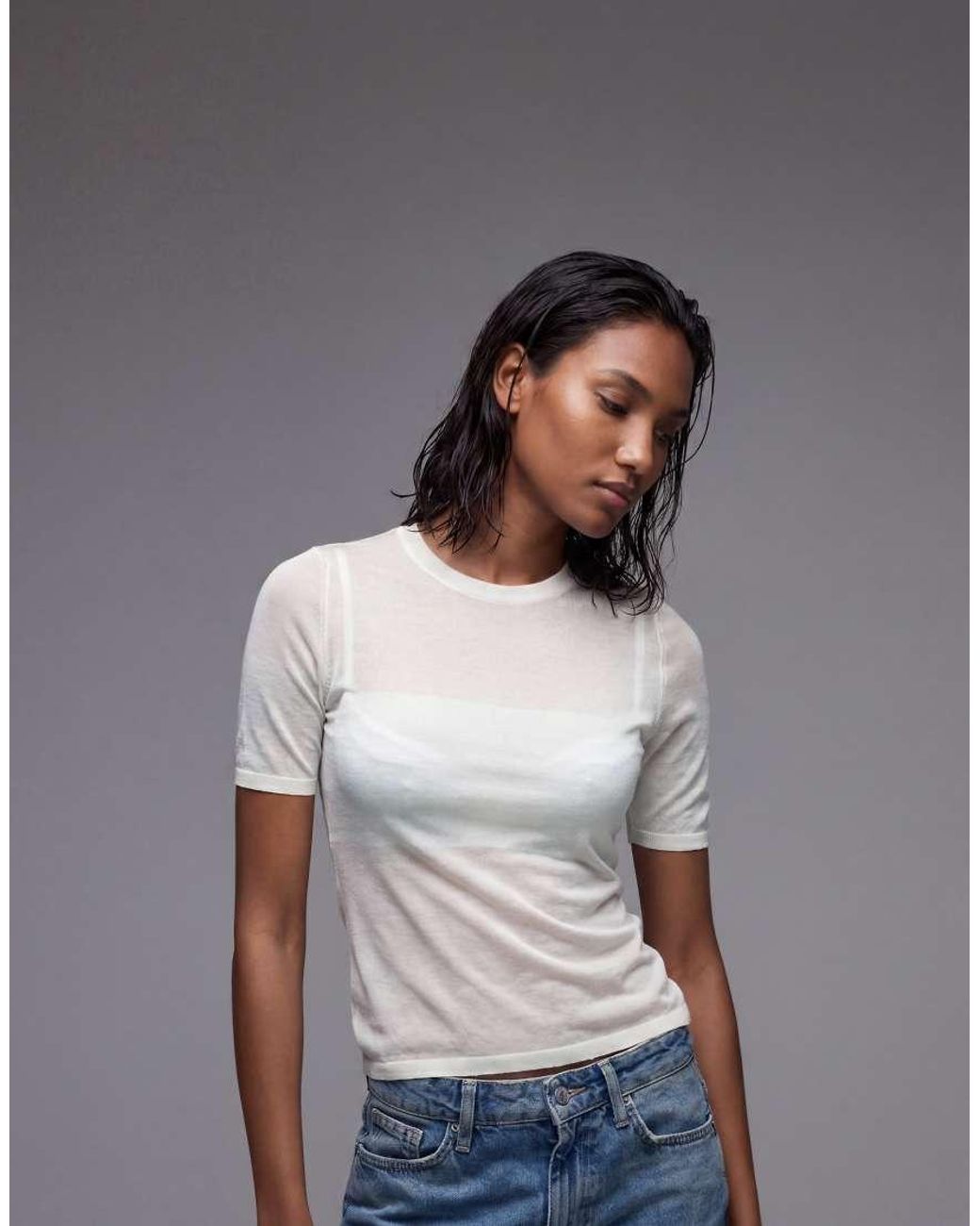 & Other Stories Gray Crew Neck Thin Knitted T-shirt