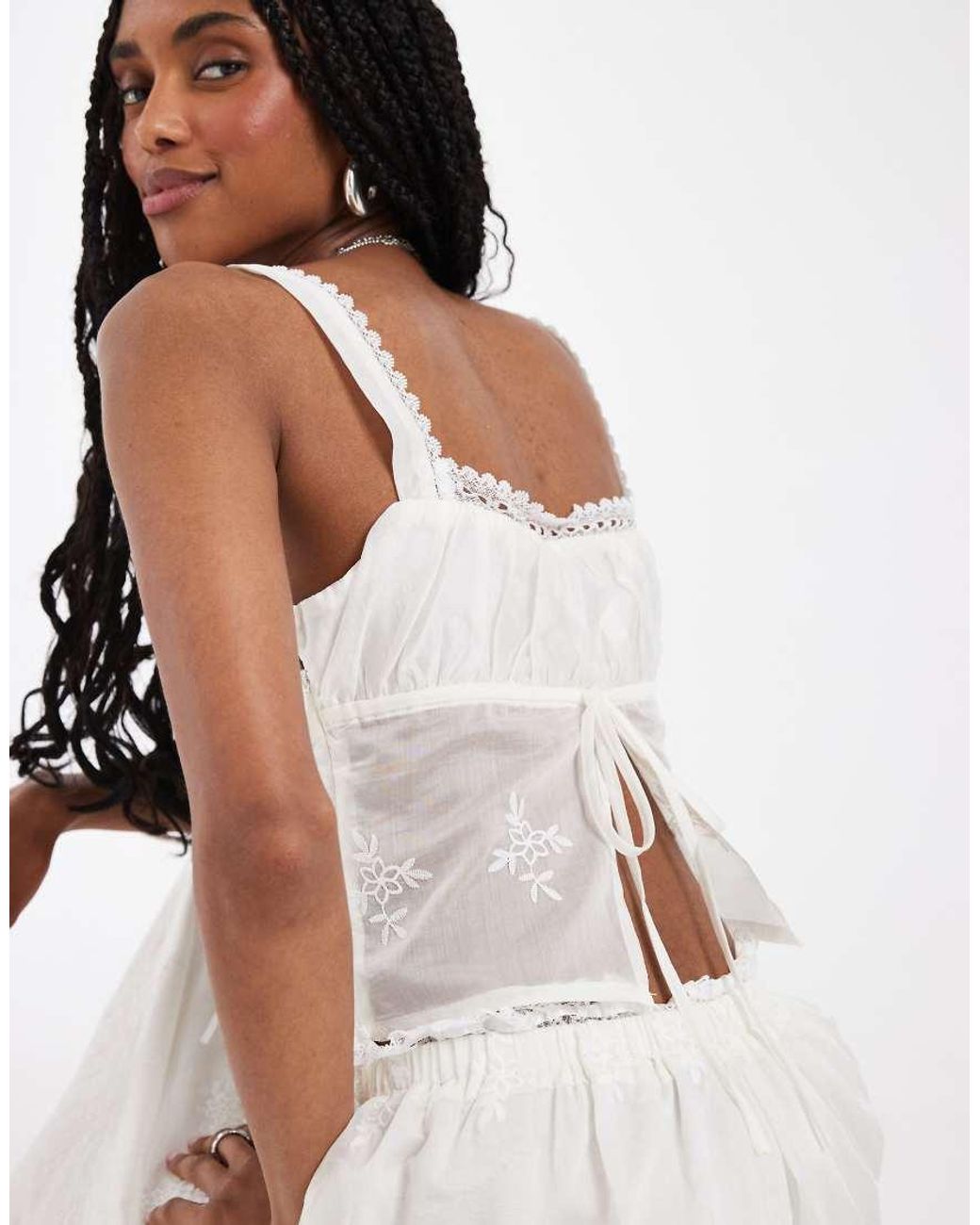 House Of Sunny White Blossom Embroidered Lace Milkmaid Top