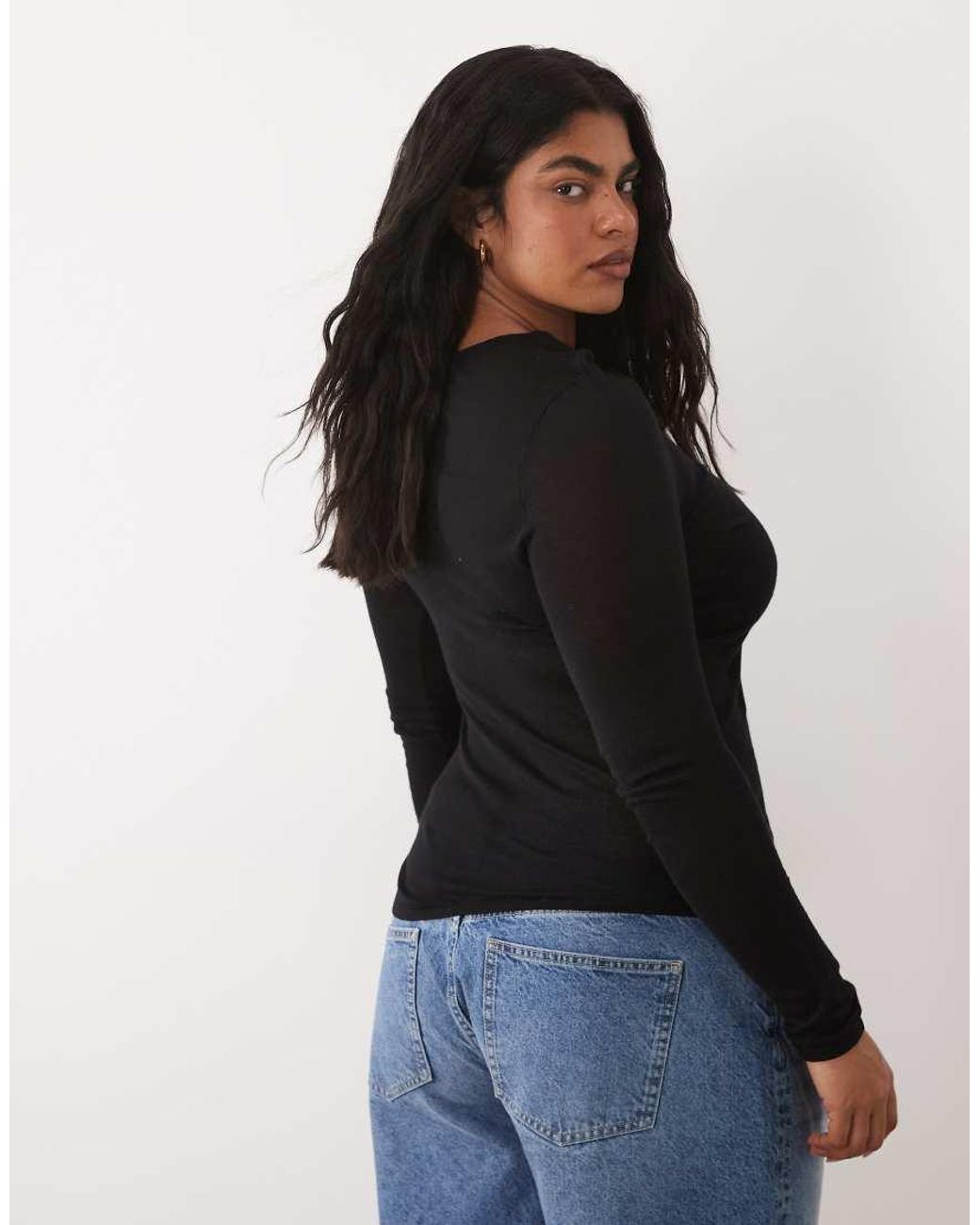 ASOS Black Asos Design Curve Sheer Knit Ruched Side Top