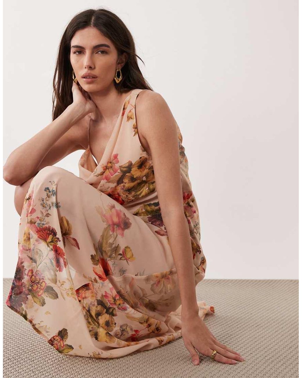 ASOS Pink Slip Midi Dress With Asymmetric Neckline