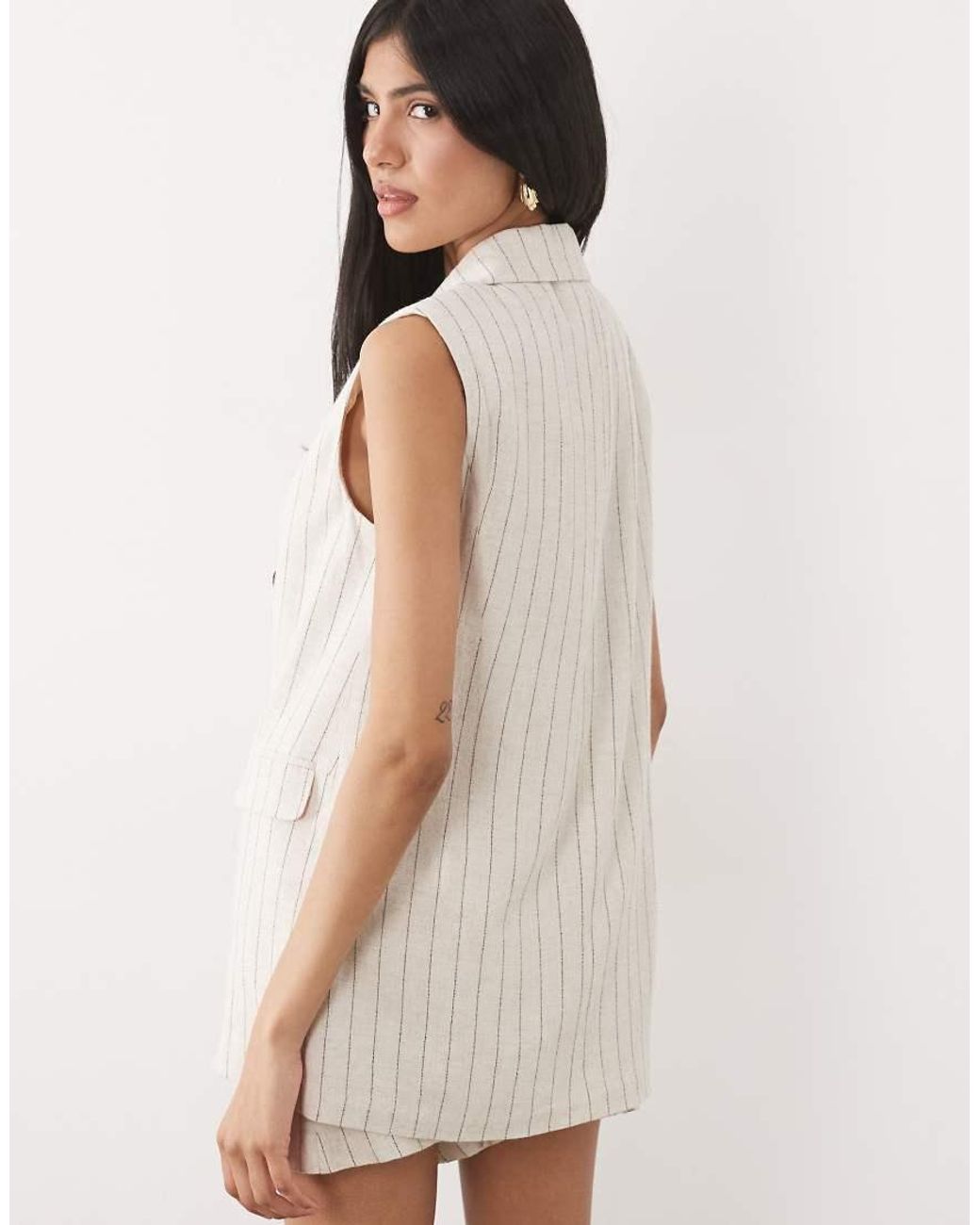 Miss Selfridge White Linen Look Double Breasted Blazer