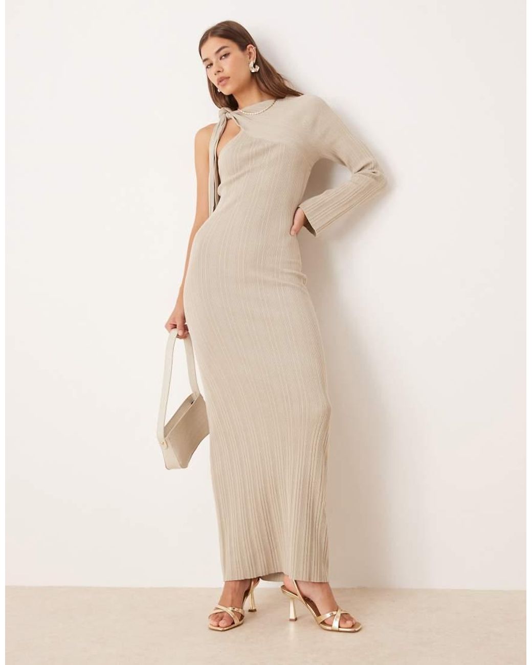 Pretty Lavish Natural Asymmetric Sparkle Knit Midaxi Dress