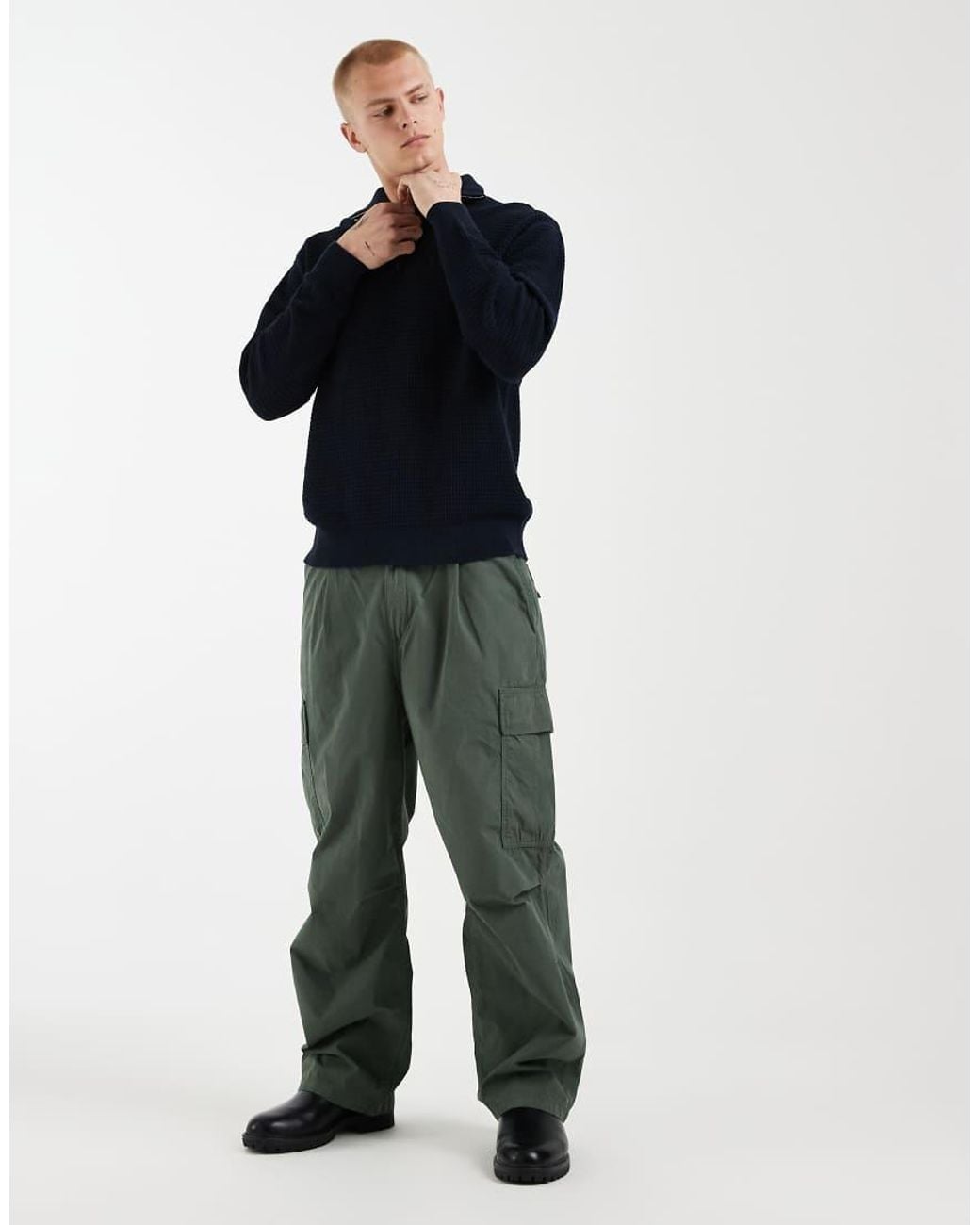 Redefined Rebel Blue Knitted Quarter Zip Sweatshirt for men