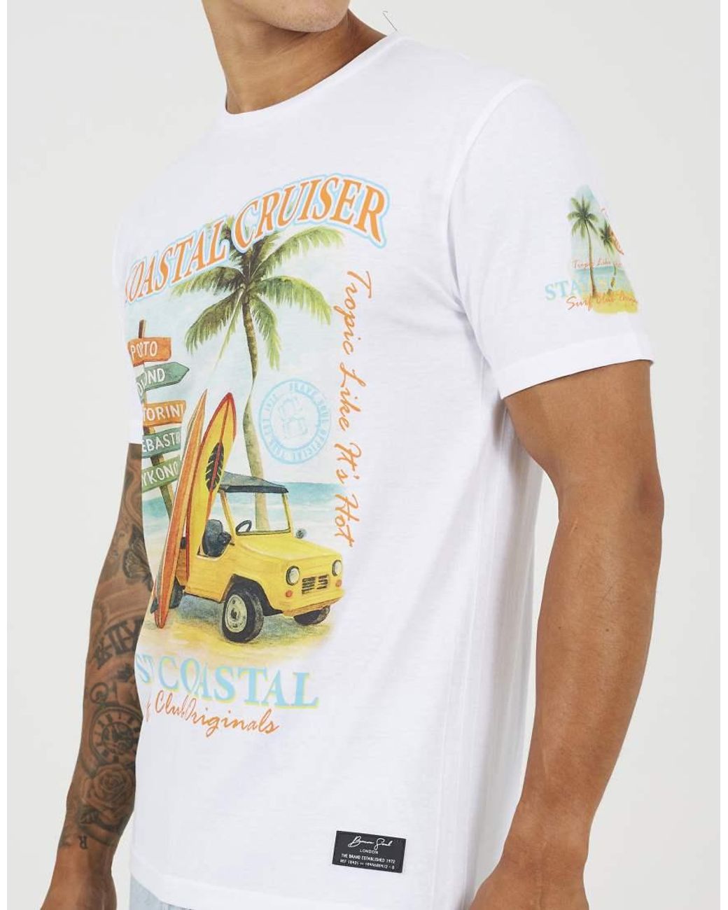 Brave Soul White Cotton Jersey Graphic T-Shirt for men
