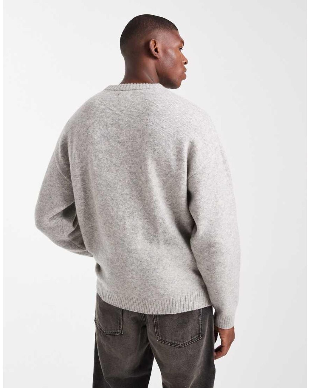 JJ Rebel Gray Relaxed Fit Fluffy Crew Neck Jumper for men