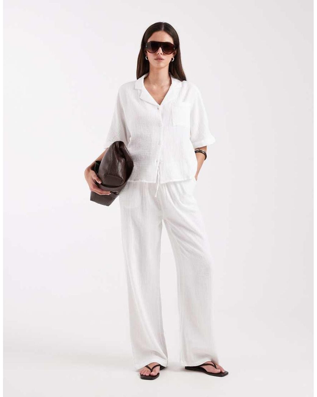 ONLY White Cheesecloth Button Down Shirt Co-ord