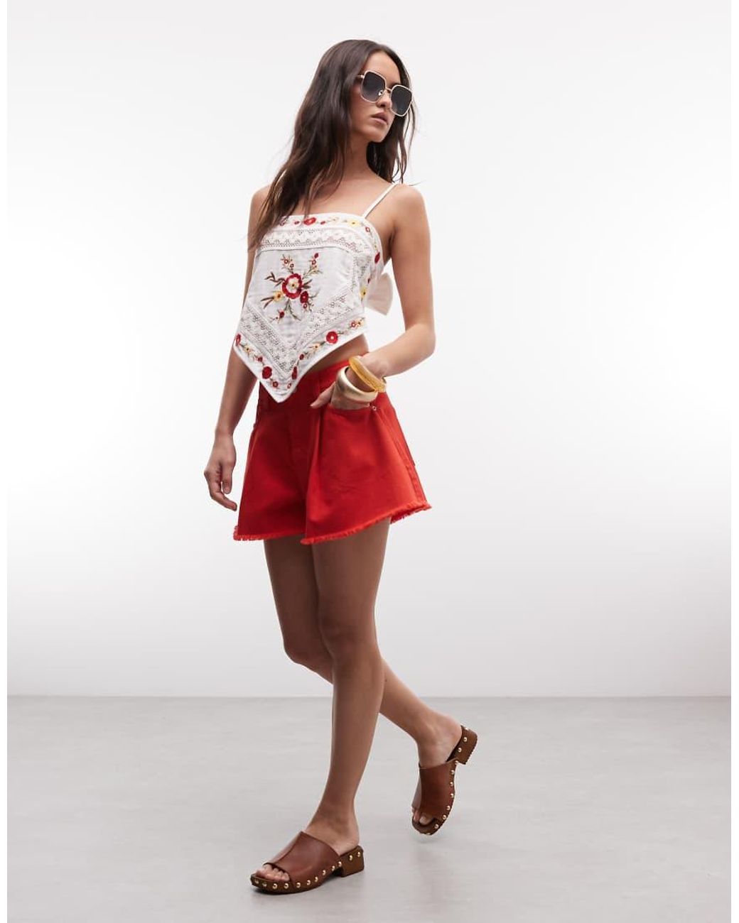 Miss Selfridge White Embroidered Handkerchief Top