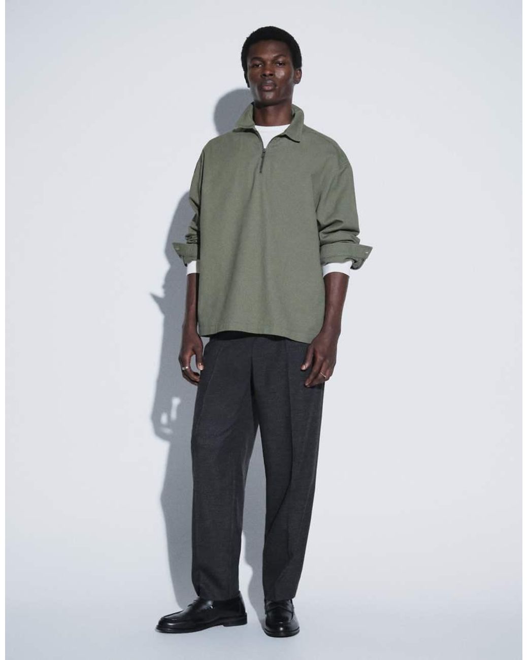 ASOS Green Oversized Rugby Shirt With Zip for men