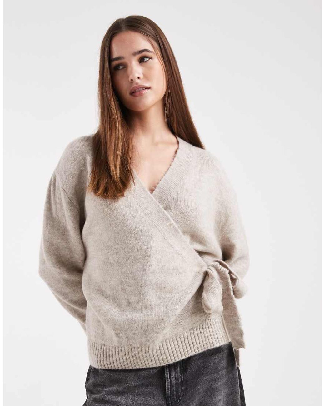 Miss Selfridge Natural Tie Side Knitted Wrap Jumper