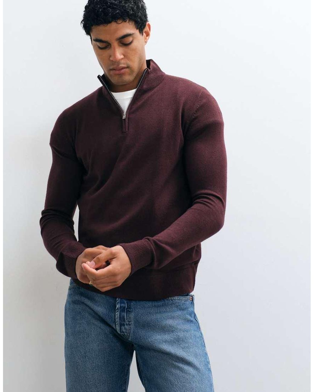 Brave Soul Blue 1/4 Zip Knit Sweater for men