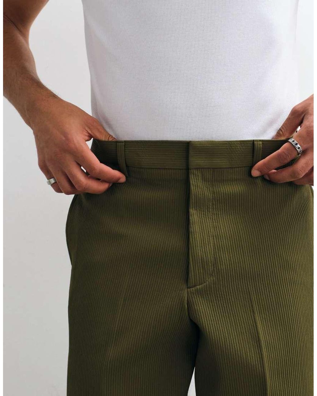 ASOS Green Rib Texture Wide Suit Trousers for men