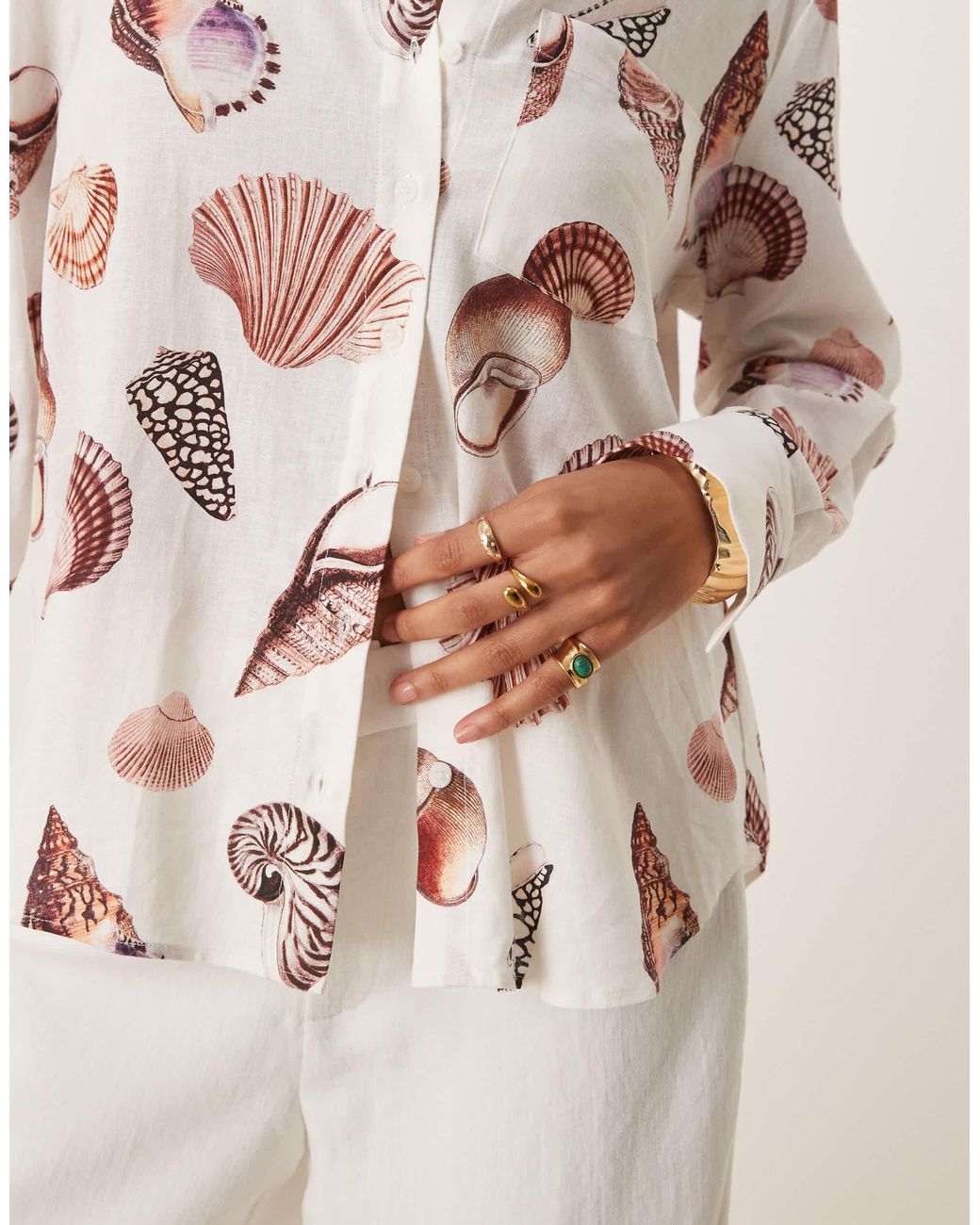 EVER NEW Natural Seashell Print Shirt