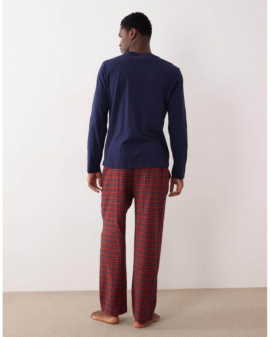 Polo Ralph Lauren Blue Logo Long Sleeve Top And Check Flannel Pyjama Trousers Set for men