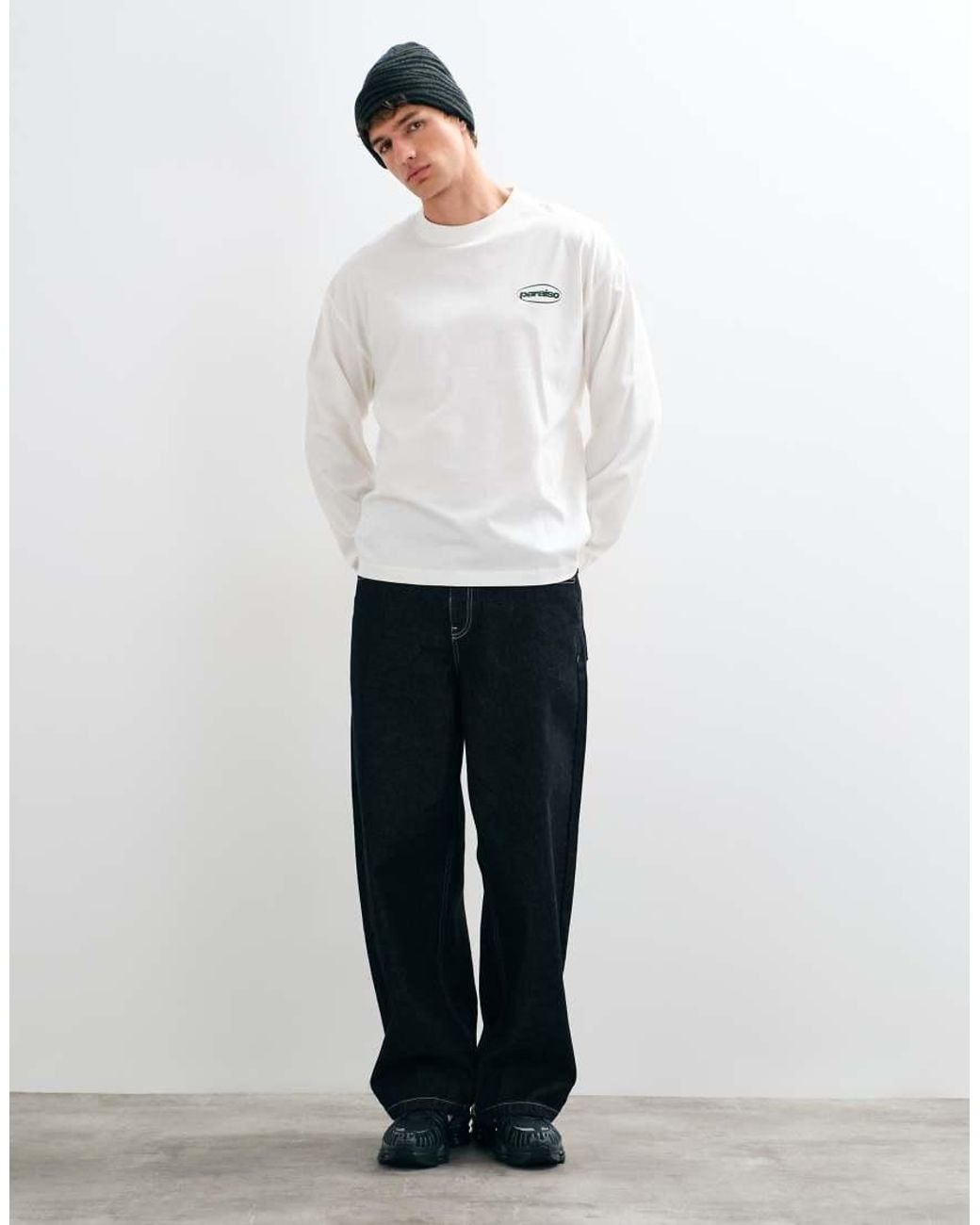 ASOS Gray Oversized Long Sleeve Top With Badge Graphic Print for men