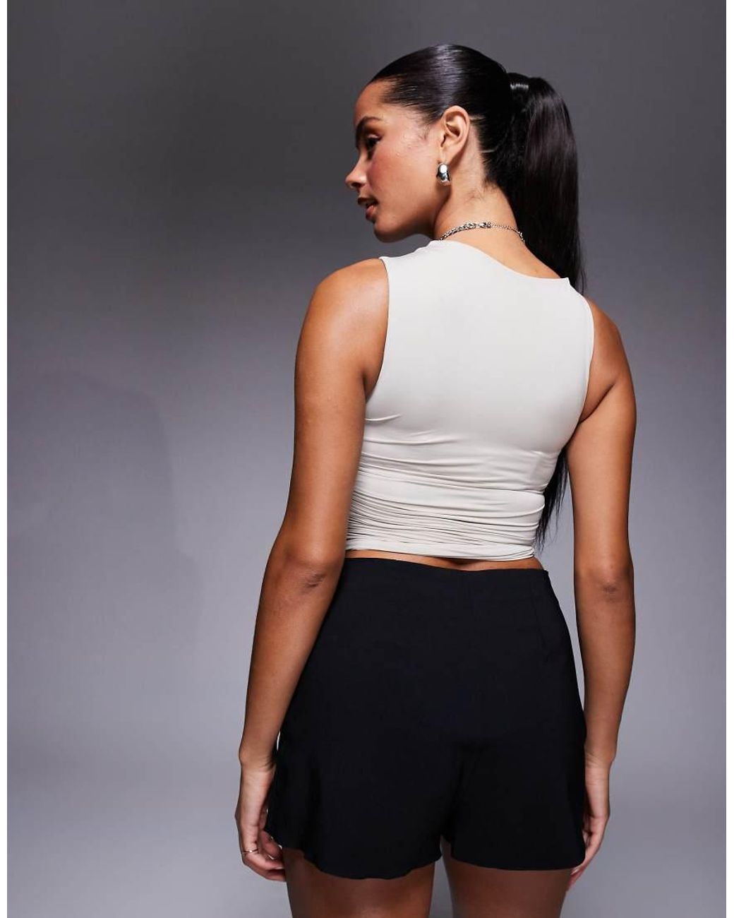 Oh Polly Gray Kirbie Asymmetric Ruched Tank Top