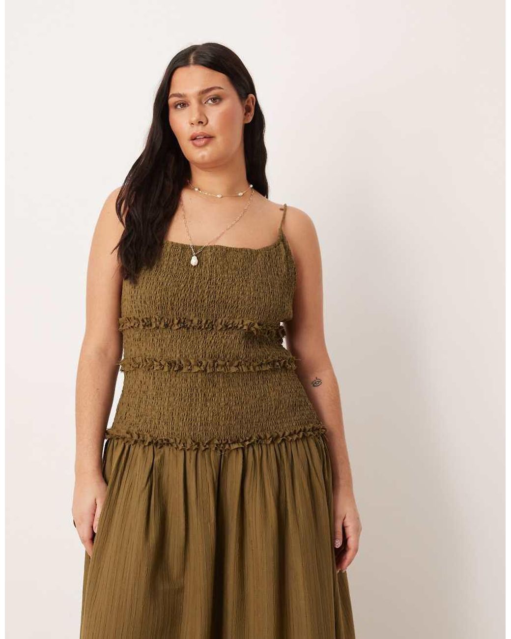 ASOS Green Asos Design Curve Crinkle Maxi Sundress With Shirred Dropped Waist
