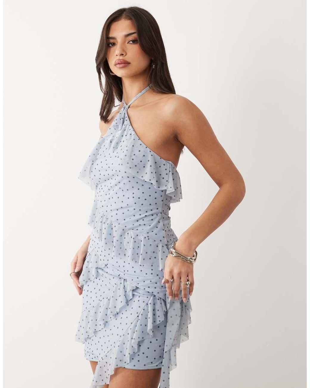 ASOS Blue Co-ord Printed Stretch Chiffon Ruffle Top