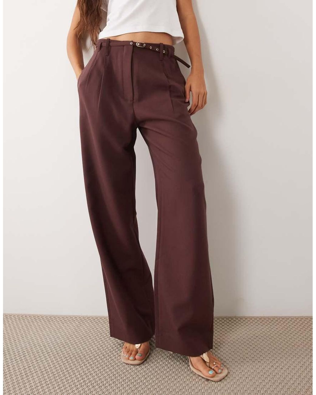 Abercrombie & Fitch Red Sloane High Rise Wide Leg Trousers With Belt