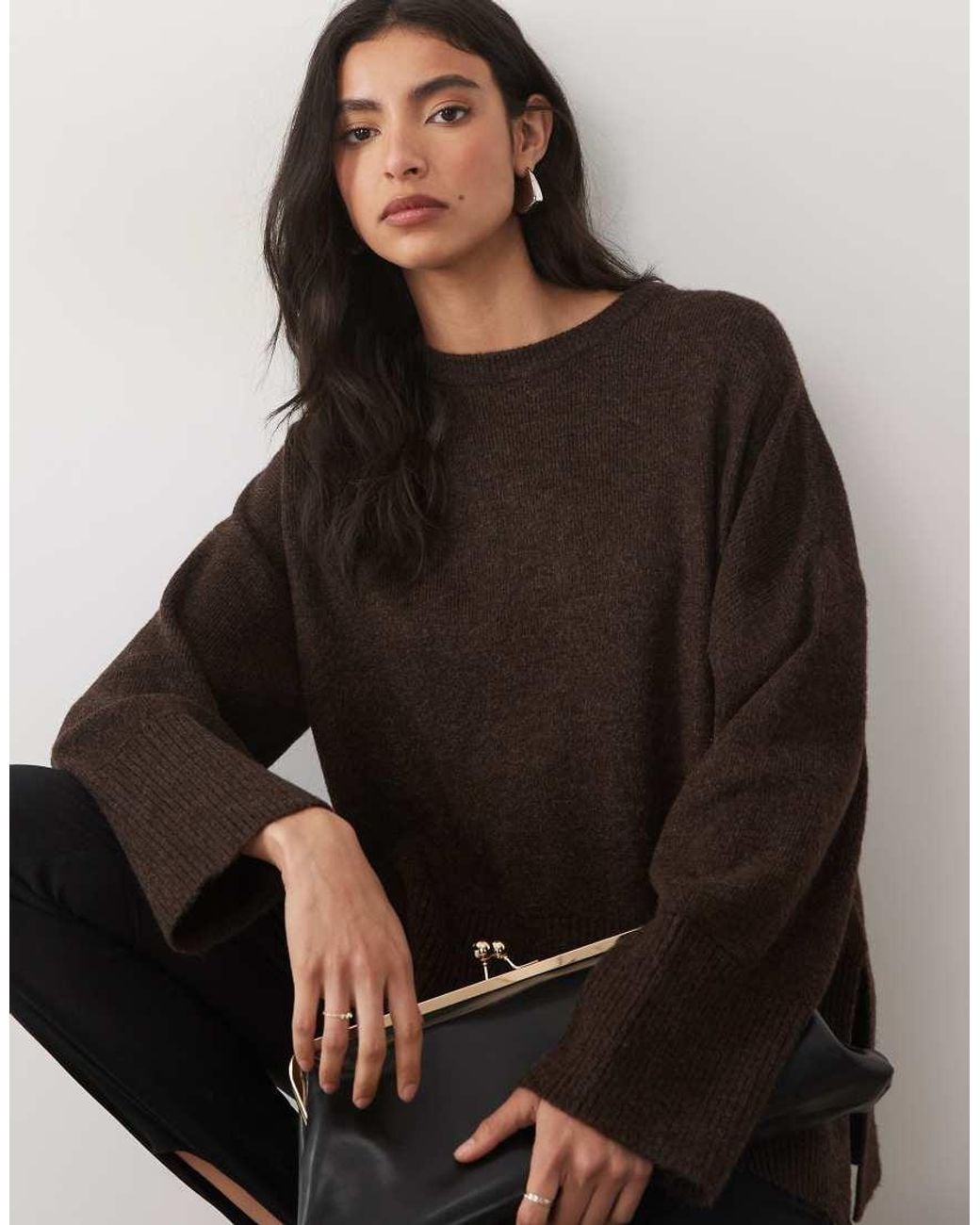 Pretty Lavish Brown Knitted Rib Detail Sweater Set