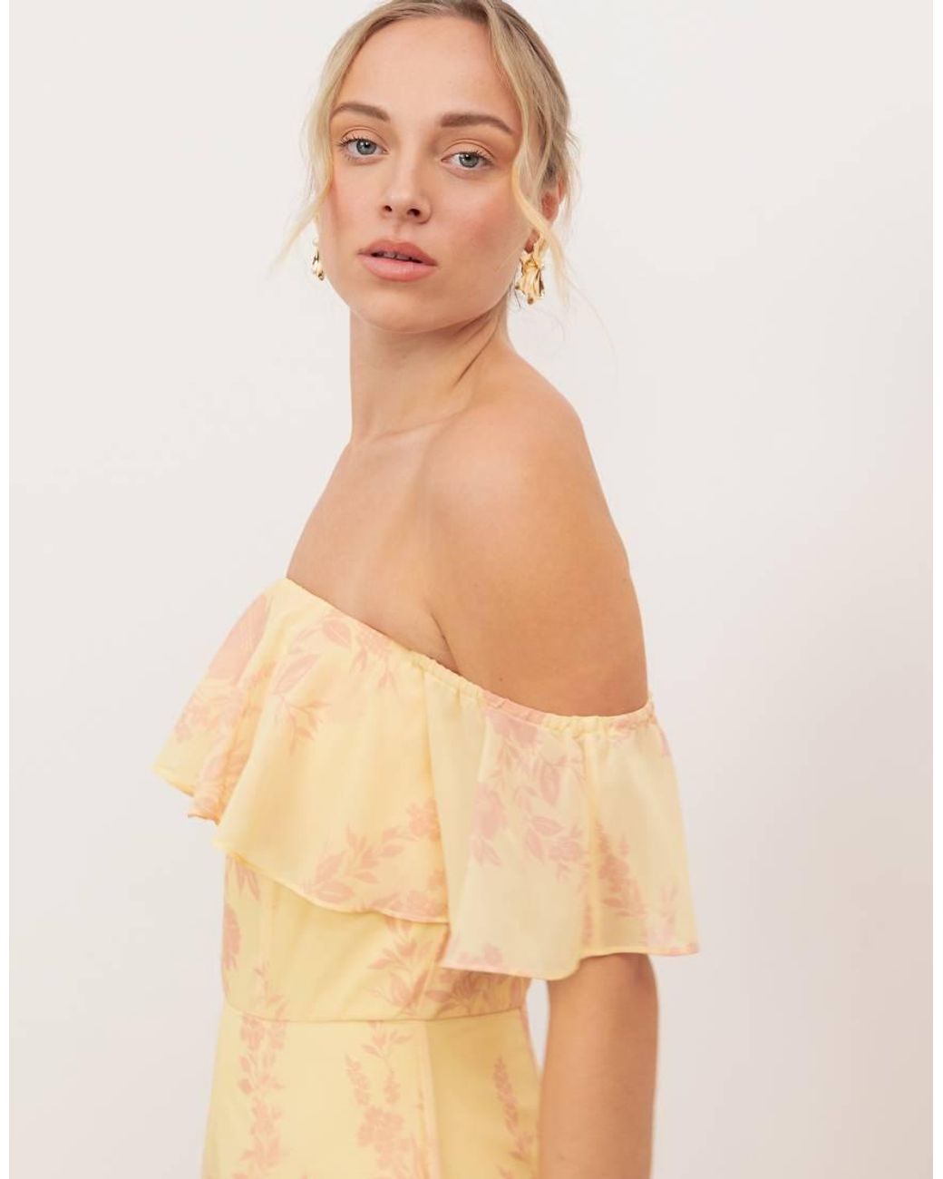 ANAYA Natural Floral Print Bardot Maxi Dress