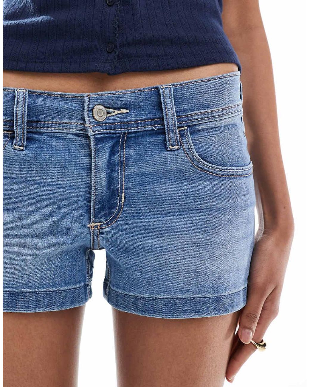 Hollister Blue Low Rise Slit Hem Mini Denim Shorts