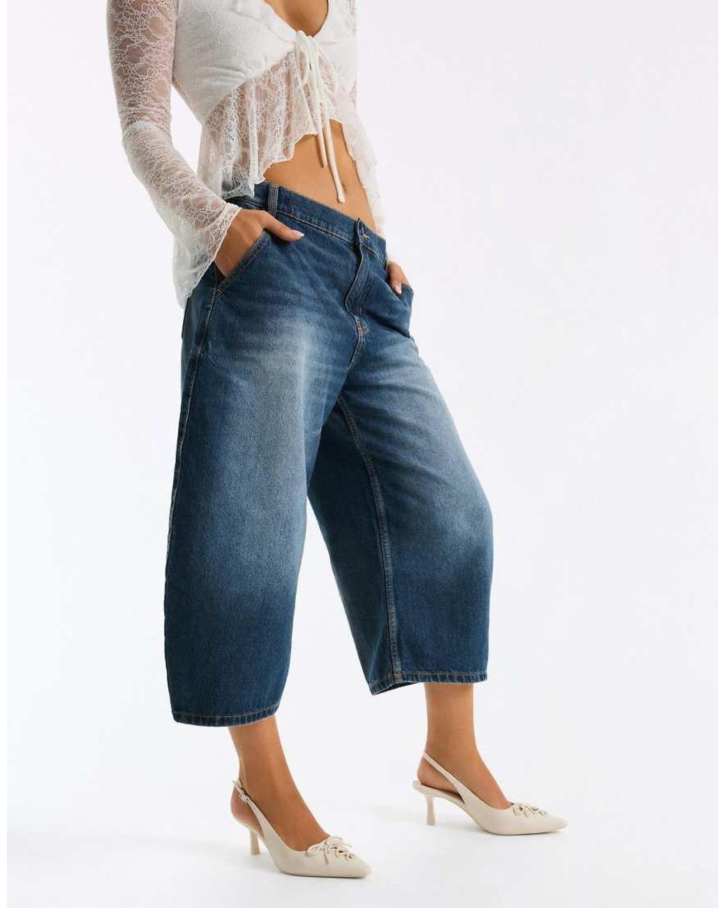 Bershka Blue Kitten Heel Corset Shoes