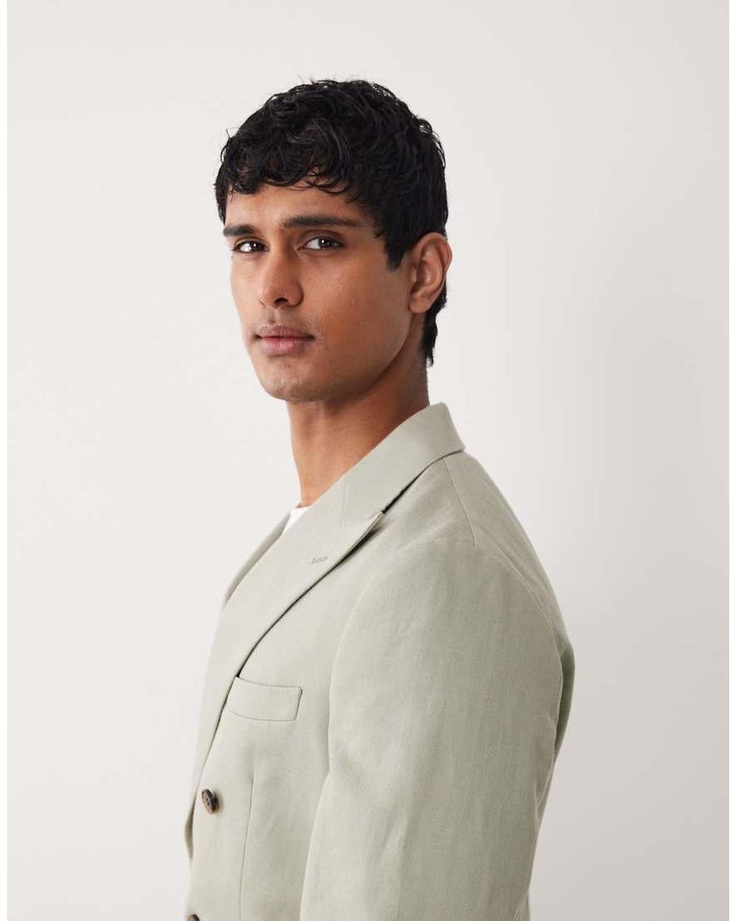 ASOS Natural Slim Linen Rich Double Breasted Suit Jacket for men