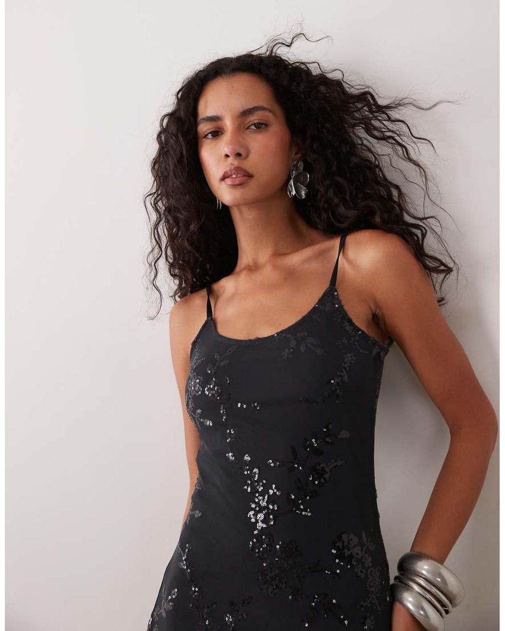 Pieces Gray Embellished Mesh Maxi Dress
