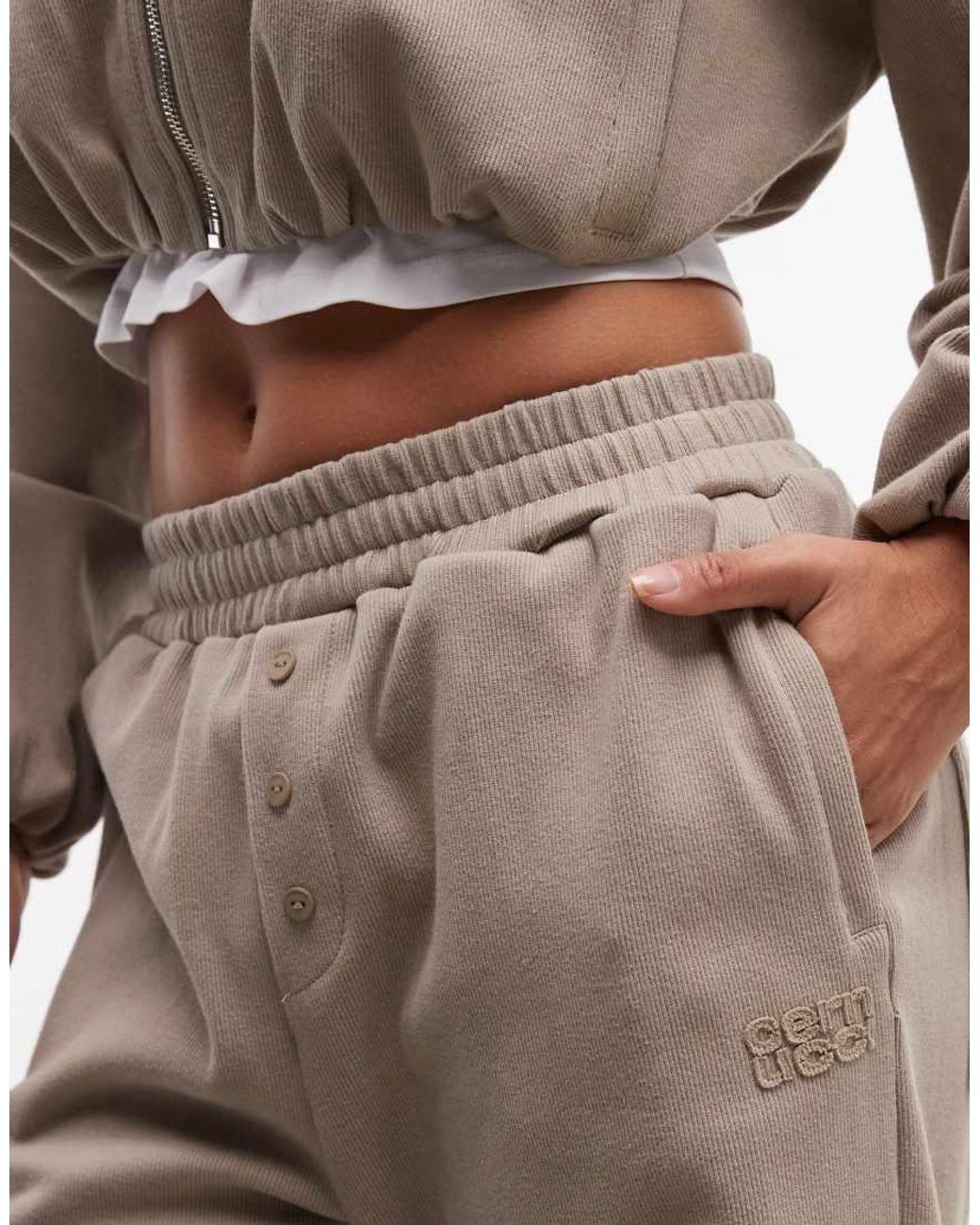 CERNUCCI Natural Ottoman Button Pull-on Wide Leg Rib Trackies