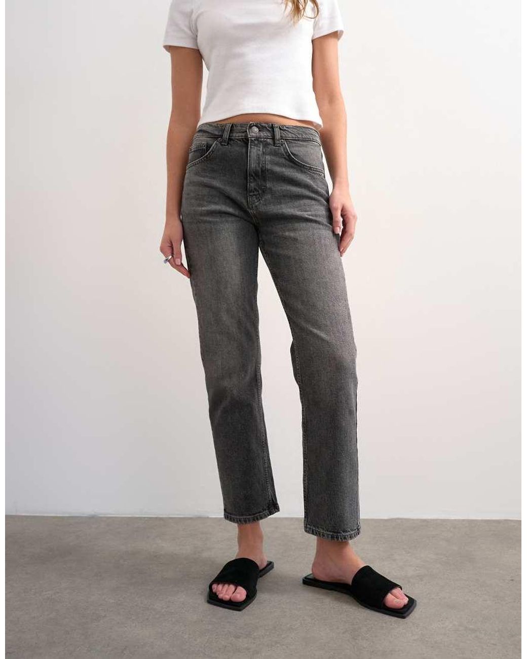 TOPSHOP Gray Orson Mid Rise Comfort Straight Jean