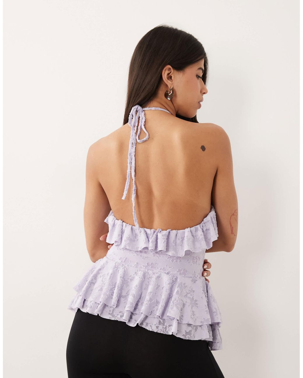 ASOS Purple Devore Halter Neck Peplum Ruffle Top