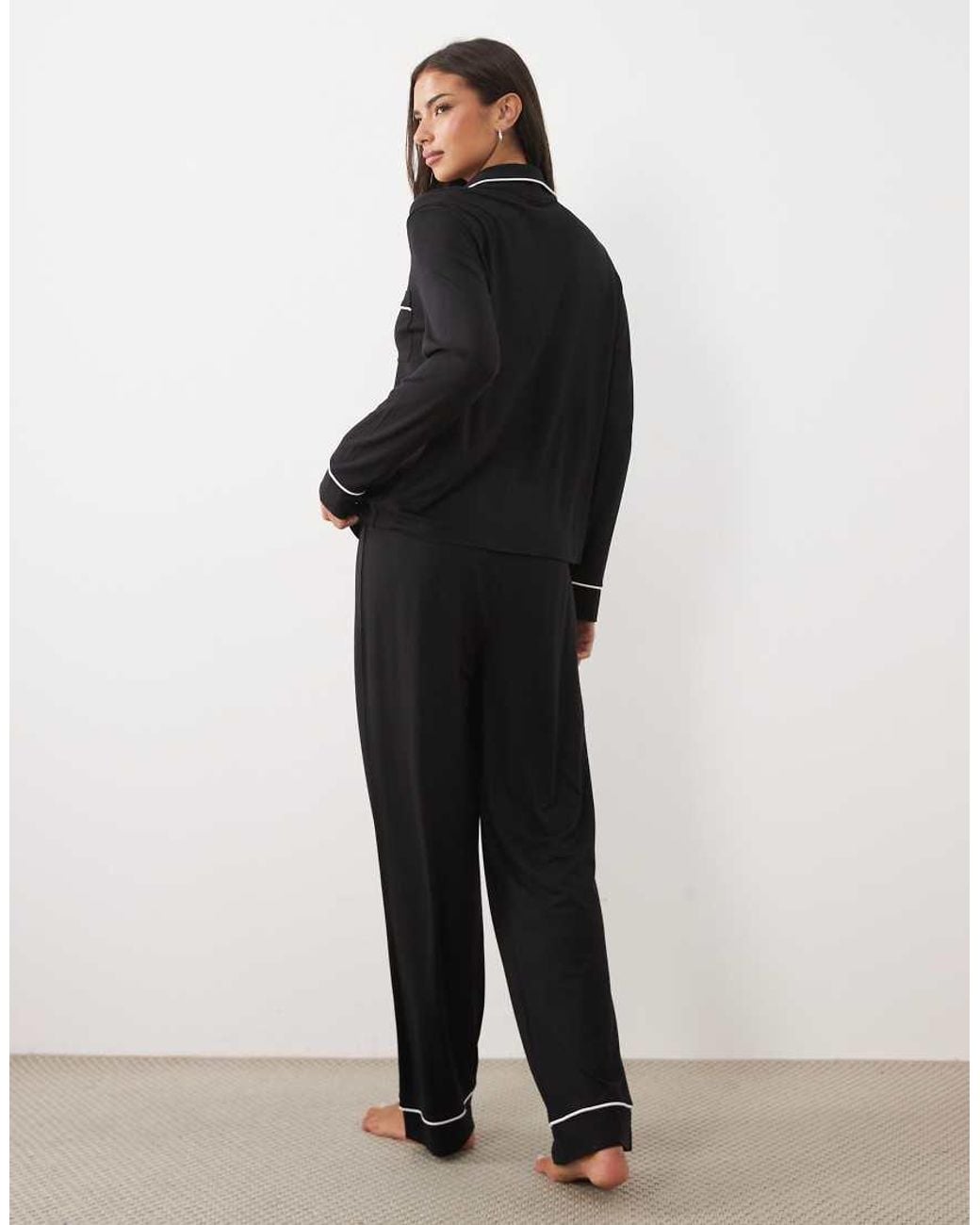 ASOS Black Super Soft Long Sleeve Shirt & Trouser Pyjama Set