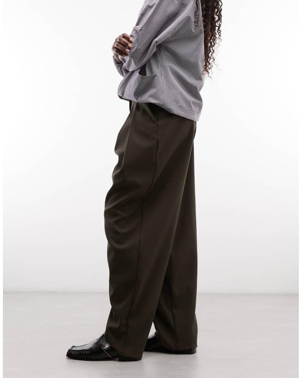ASOS Gray Tailored Deep Waistband Barrel Trousers With Pleat Detail