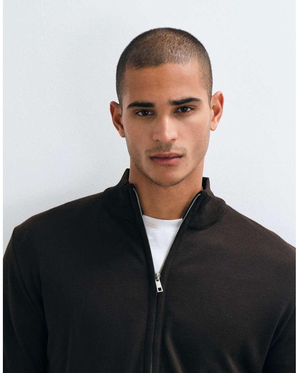 Brave Soul Gray Zip Through Funnel Neck Knitted Sweater for men