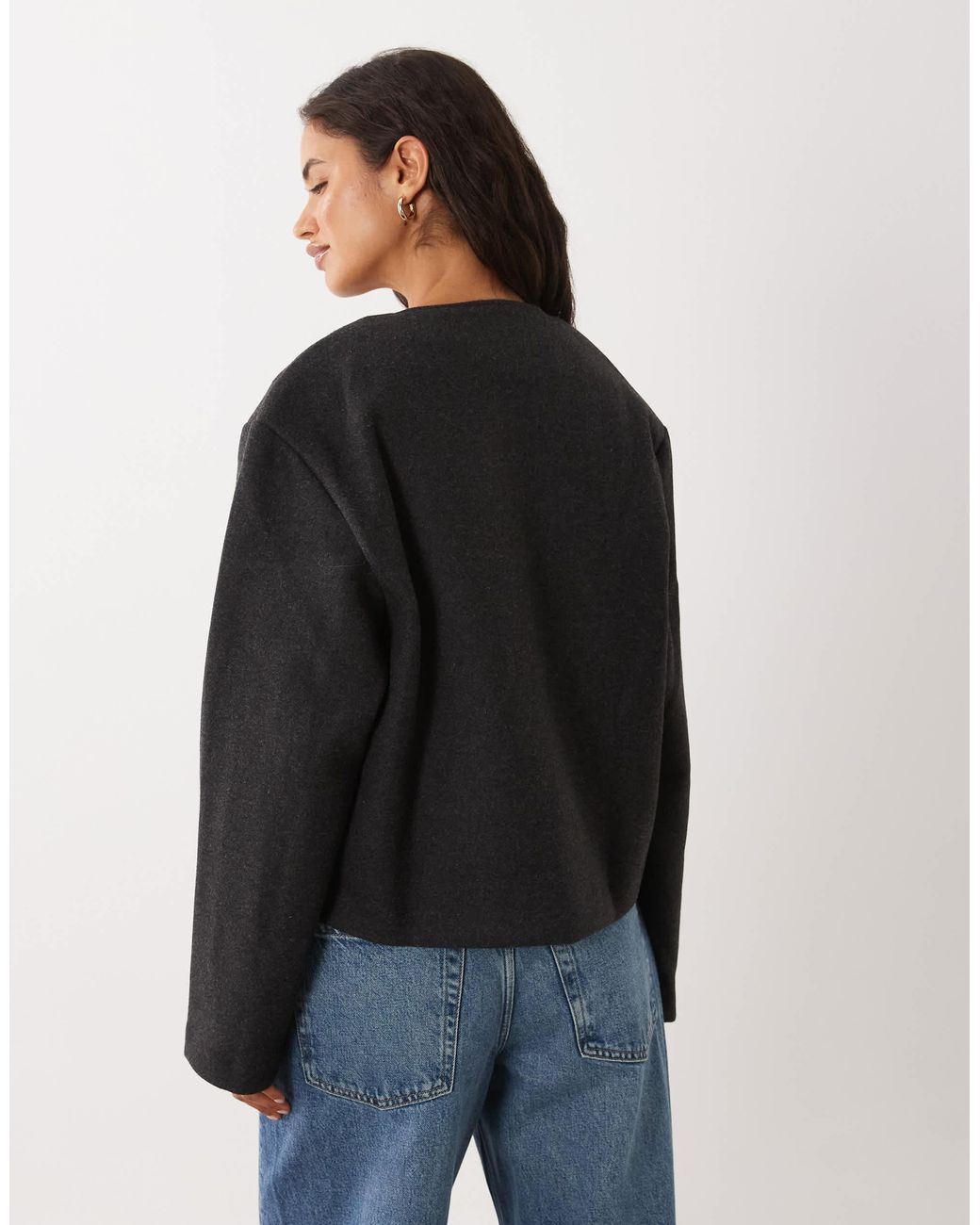 Mango Black Bomber Jacket With Mandarin Buttons