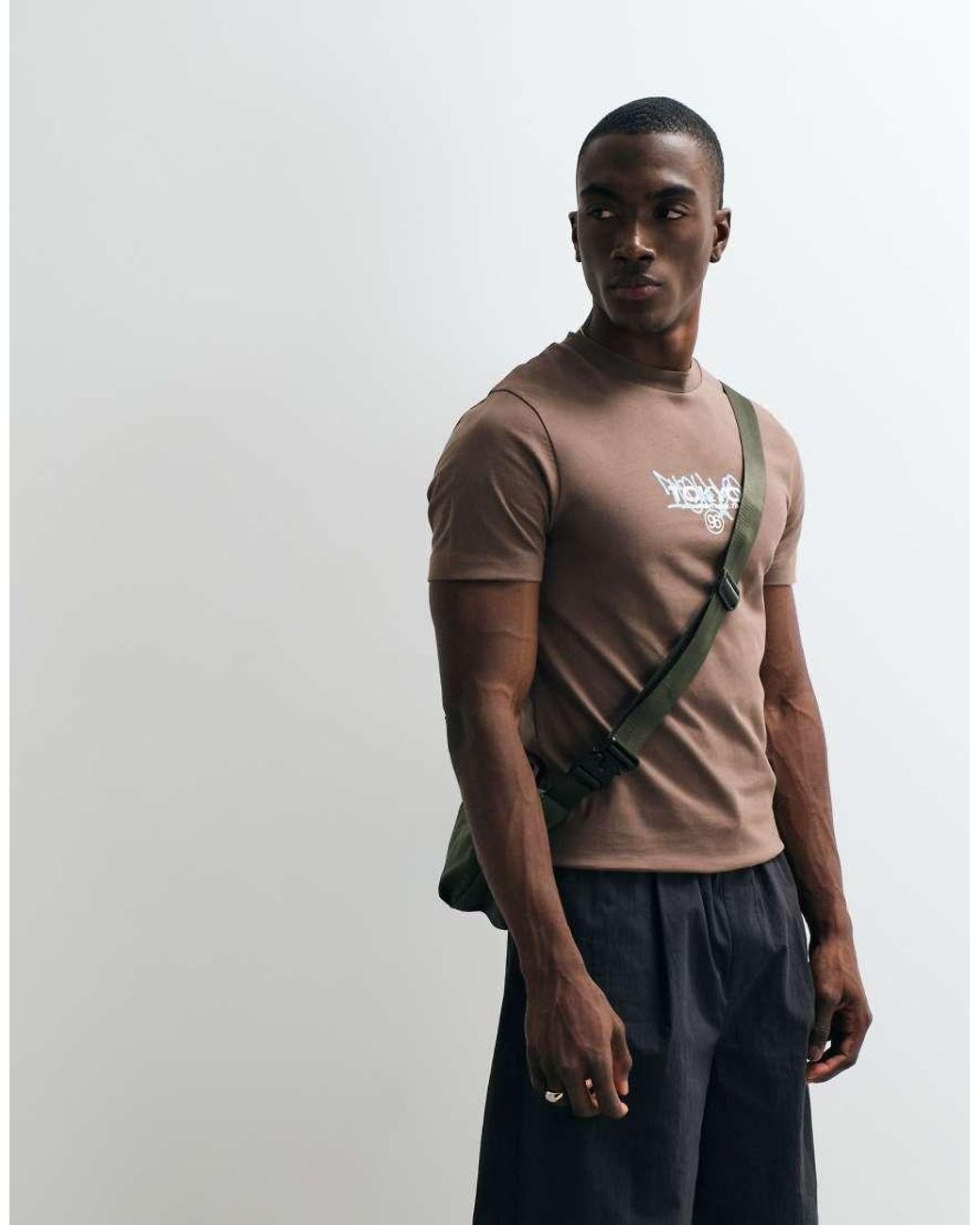 ASOS Brown Heavyweight Regular T-shirt With Tokyo Front Graphic for men