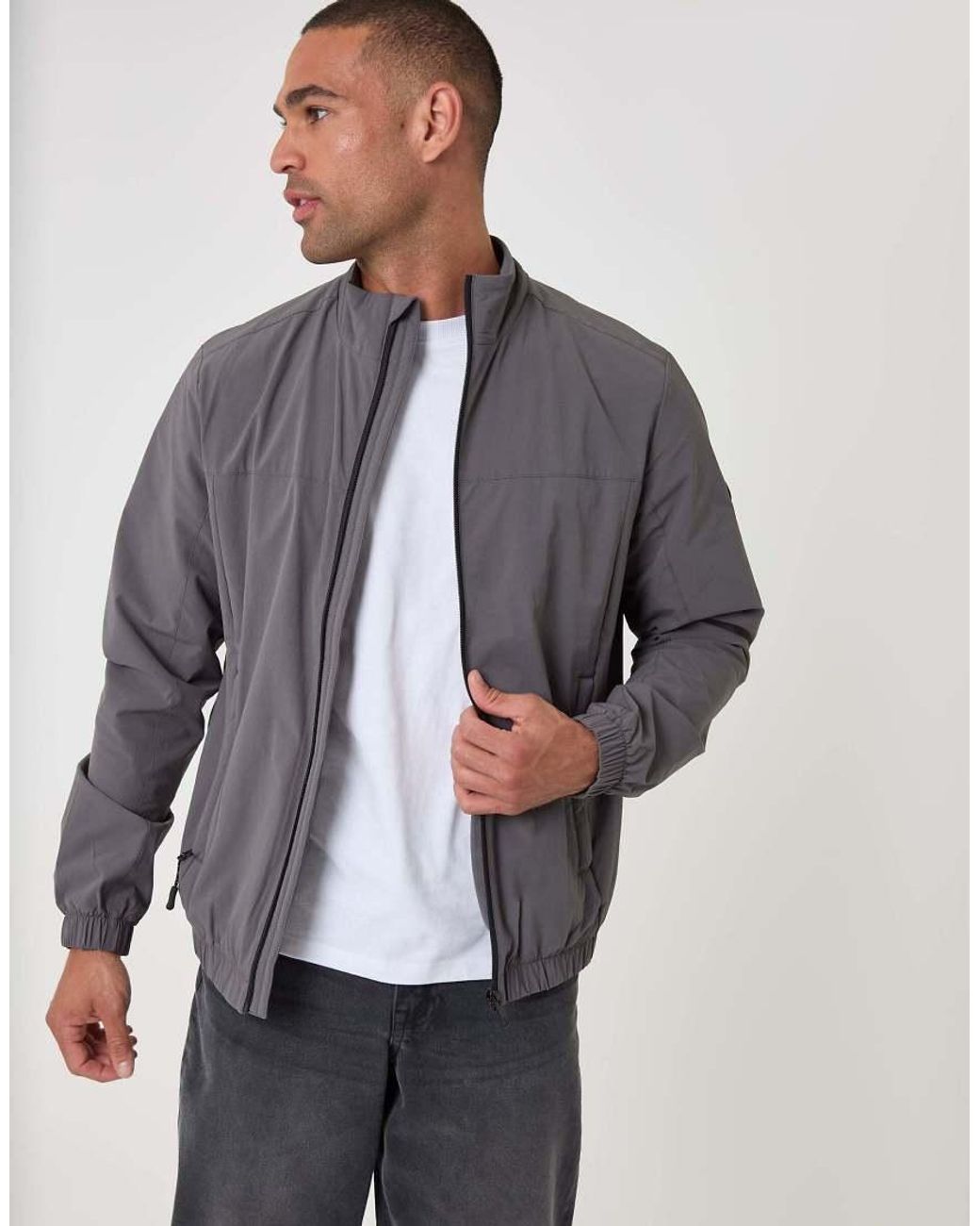 Threadbare Gray Showerproof Ripstop Harrington Jacket for men