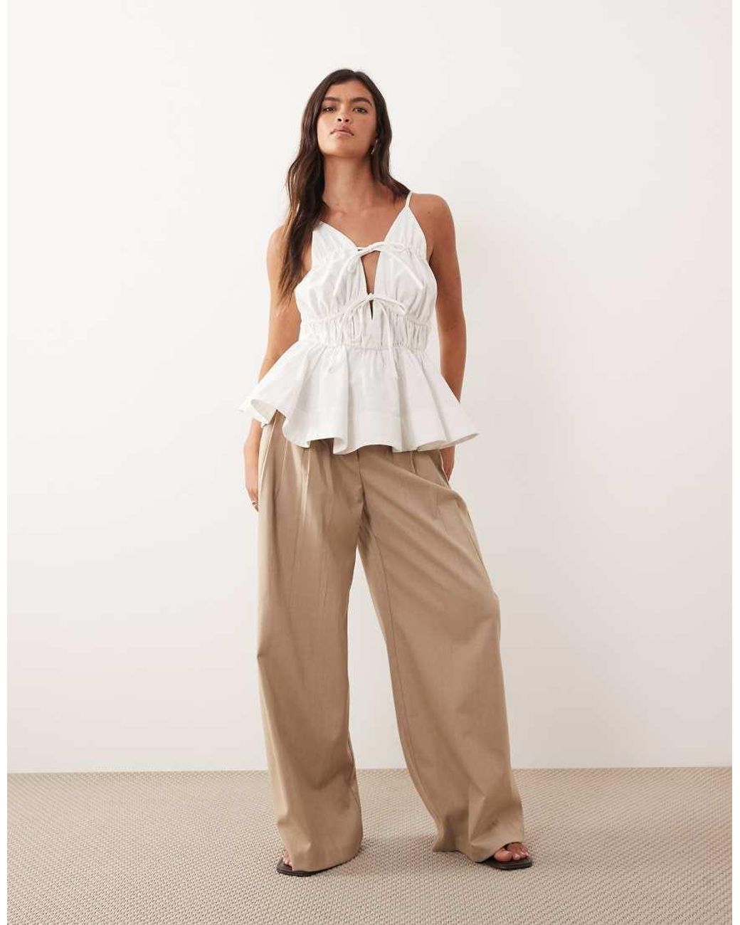 ARRANGE White Tie Front Ruched Peplum Cami Top