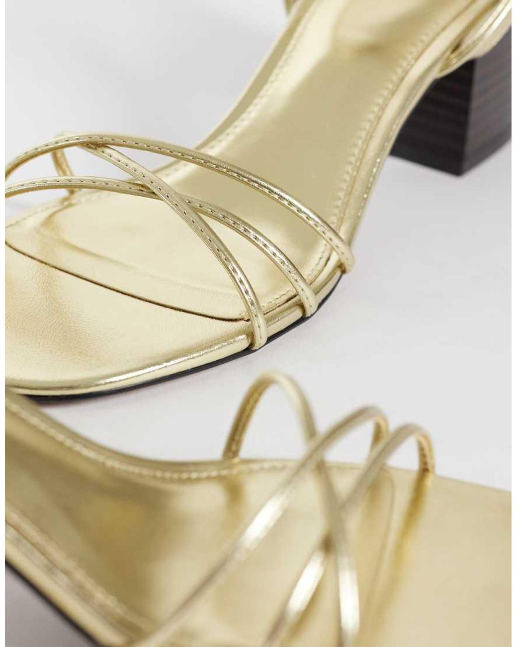 Mango White Strappy Block Mid Heeled Sandals