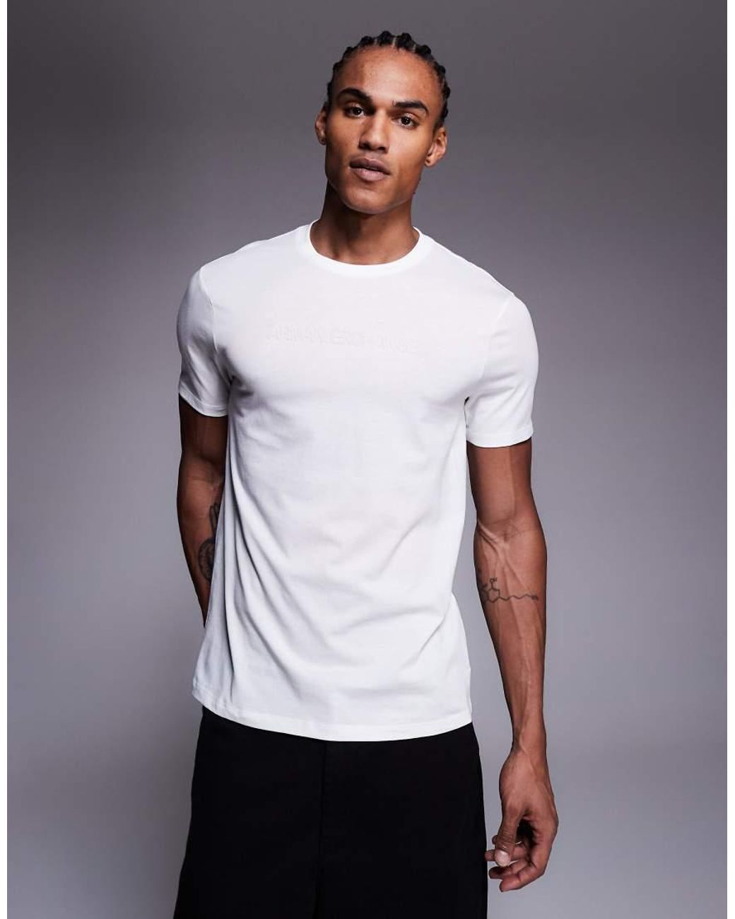 ARMANI EXCHANGE White Central Logo T-Shirt for men