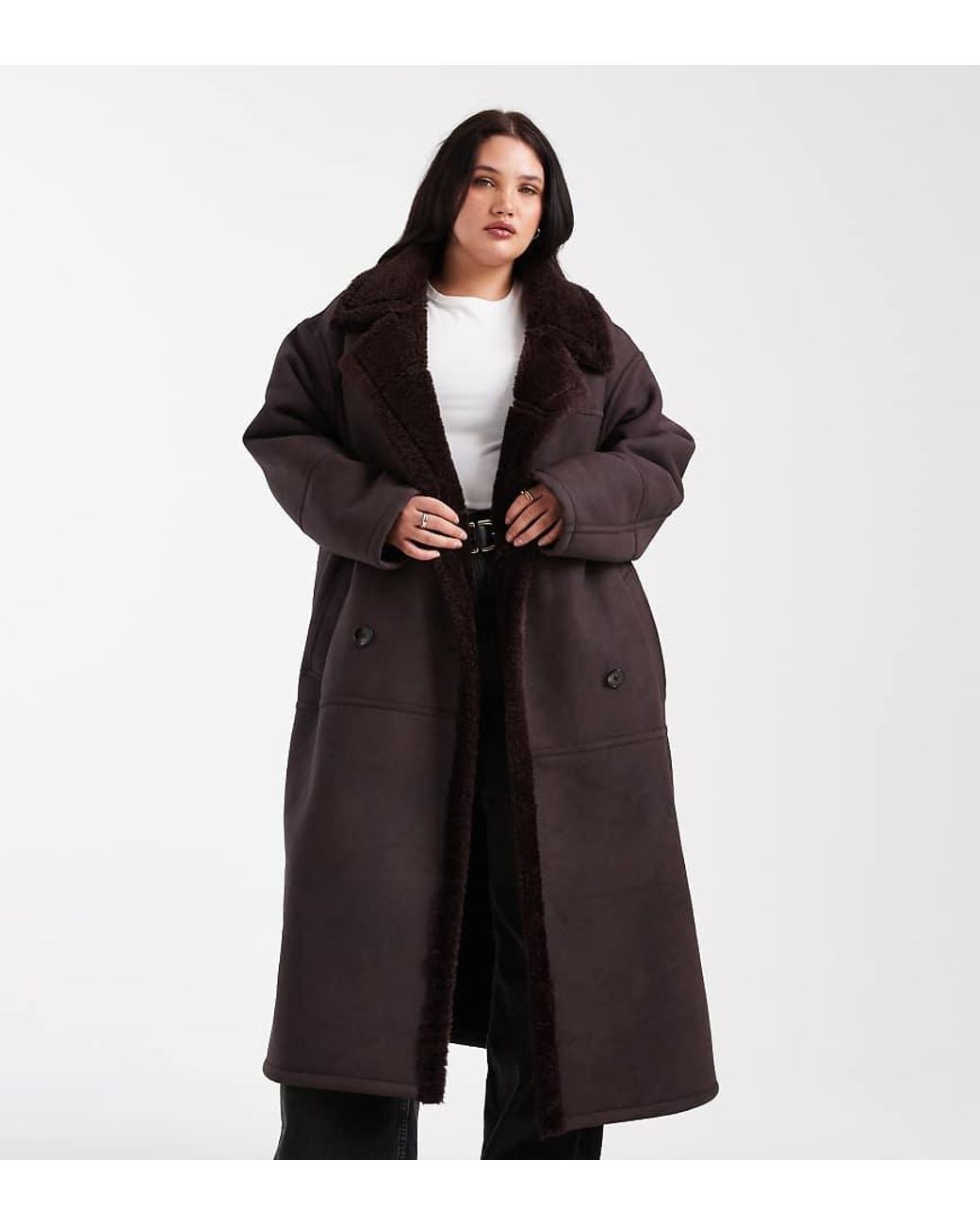 ASOS Black Asos Design Curve Longline Bonded Borg Jacket