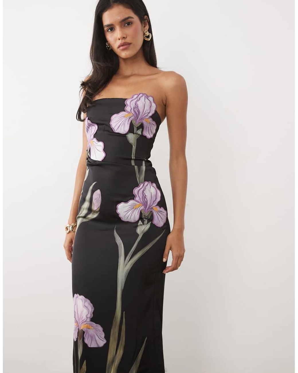 JW PEI White Iris 3D Floral Structured Bandeau Maxi Dress