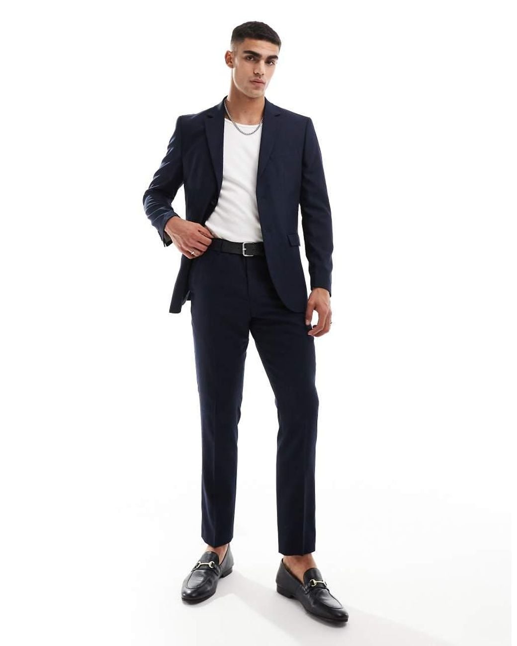 SELECTED Blue Wool Blend Slim Fit Trousers for men